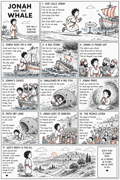 Jonas et le Grand Poisson, histoire biblique illustrée